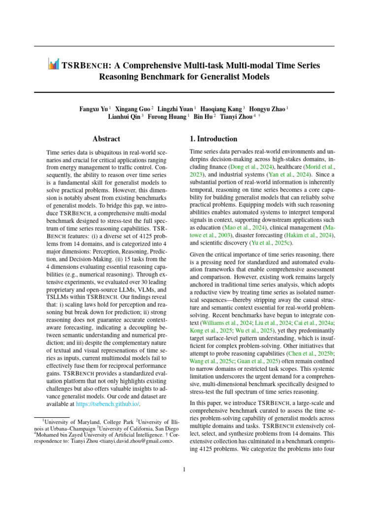 TSRBENCH - A Comprehensive Multi-Task Multi-Modal Time Series Reasoning ...