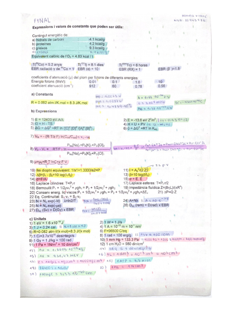 Expressions I Valors de Constants Que Poden Ser Útils | PDF