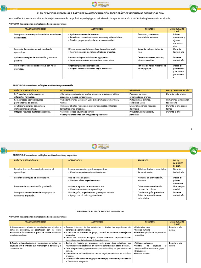Formato y Ejemplo Del Plan de Mejora Desde La Autoevaluación | PDF ...