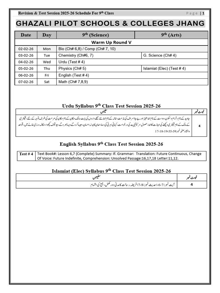 9th Test Session 25-26 Revised - 5 | PDF