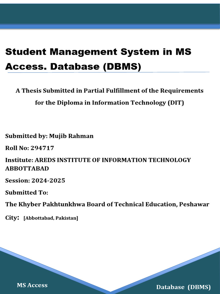 DIT - Project - Thesis For (DBMS) | PDF | Databases | Microsoft Access