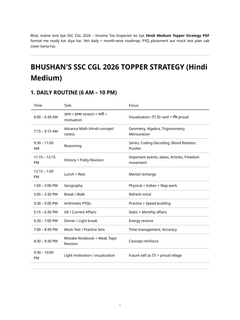 SSC CGL 2026 Hindi Strategy | PDF | Mathematics | Science