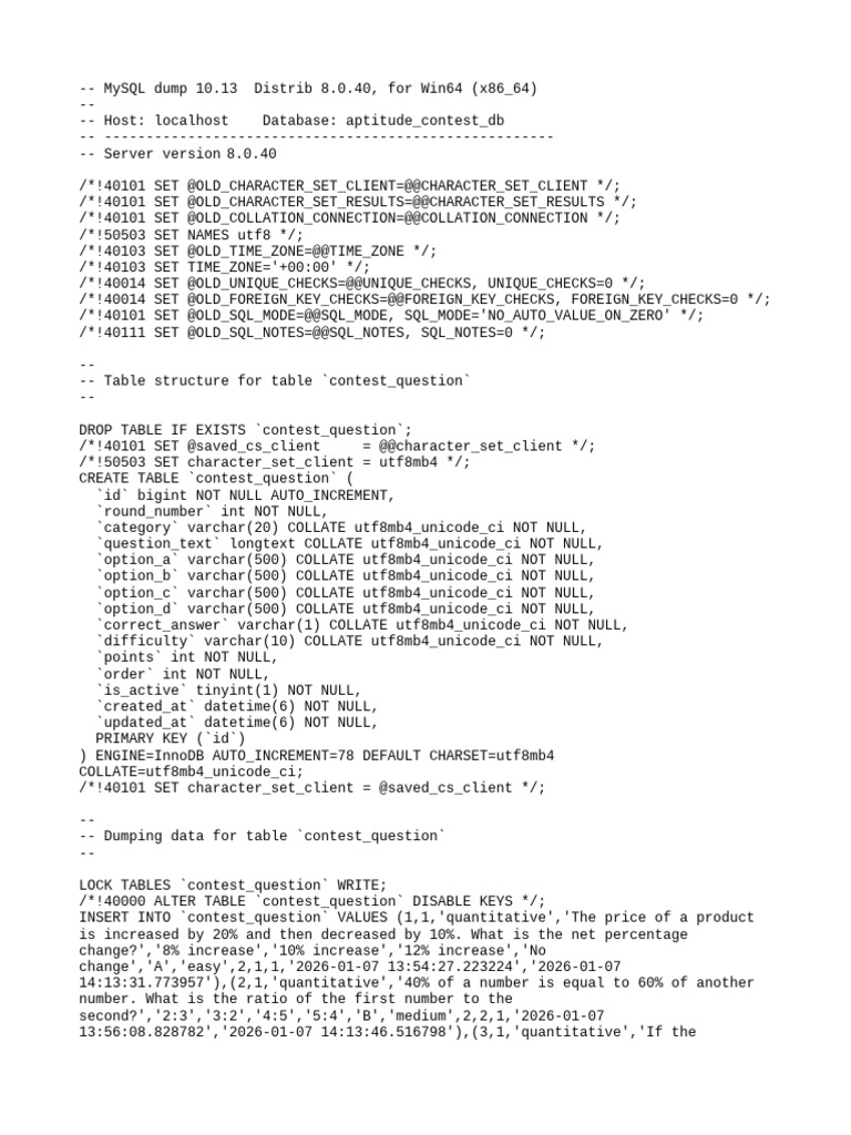 Aptitude Contest DB Contest Question | PDF | Automation | Artificial ...