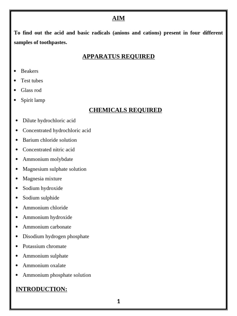 Analysis of Toothpaste Chemistry Investigatory Project | PDF | Ammonium ...