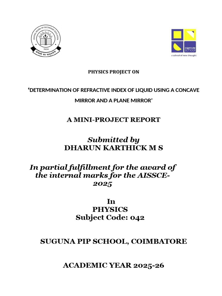 Phy Proj Final | PDF | Optics | Mirror