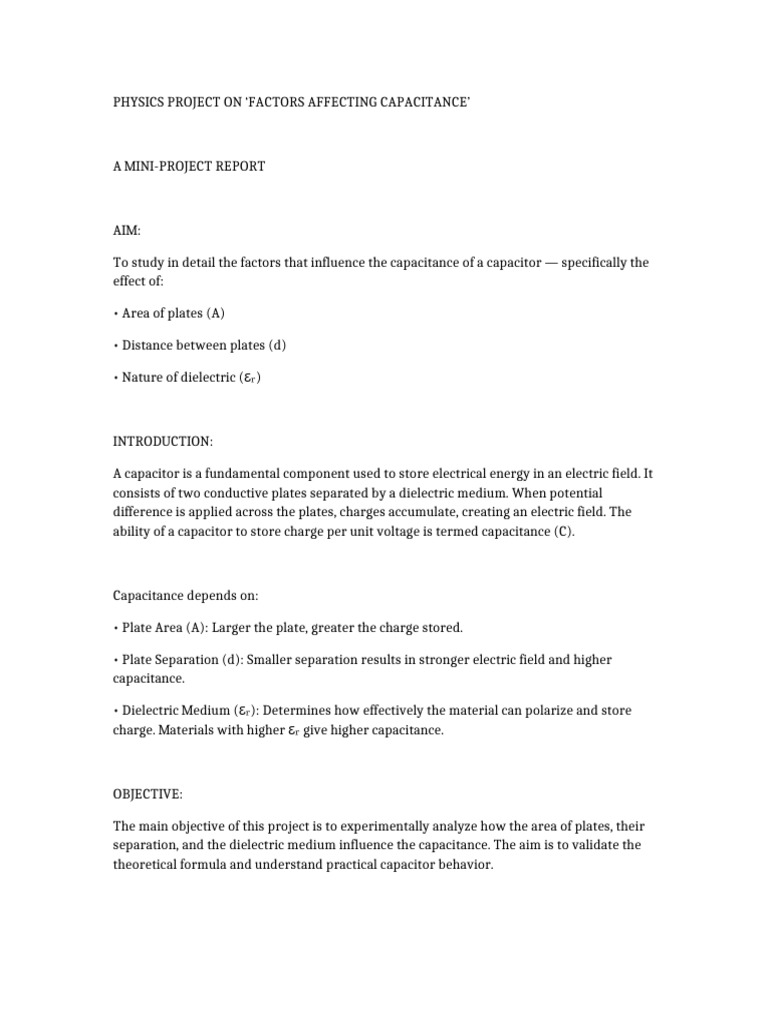 Elaborated Capacitance Project | PDF | Capacitance | Capacitor