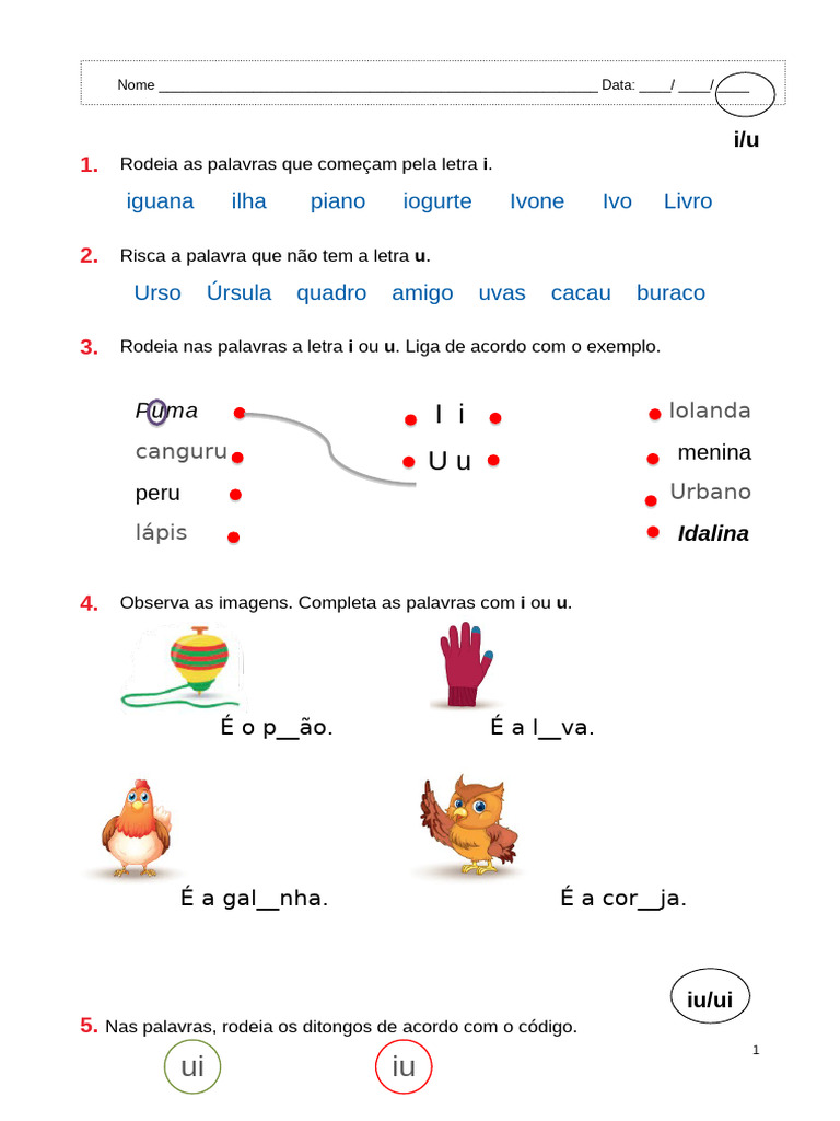 Ficha I-U-Iu-Ui | PDF