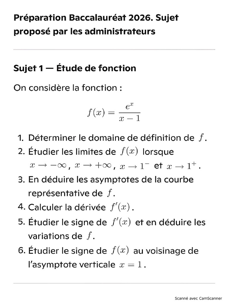 Sujet de Maths Bac 2026 | PDF