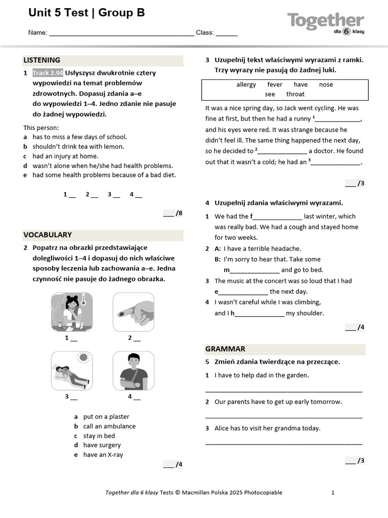 Together Kl6 U5 Unit Test Standard B | PDF | Virtual Reality | Medicine