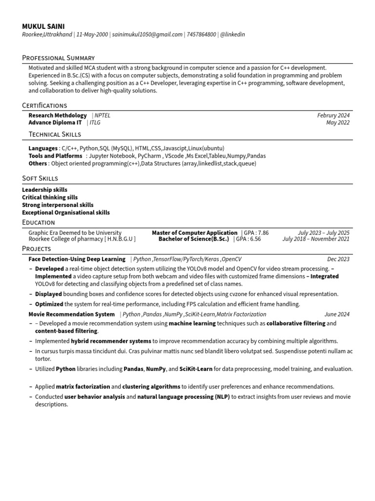 Mukulcpp CV | PDF | Computer Programming | Computing