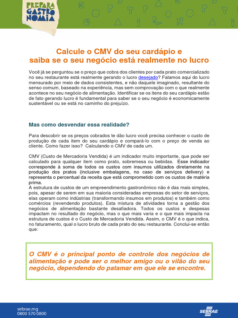 Prepara Gastronomia - Calcule o CMV Do Seu Cardápio | PDF | Despesa ...