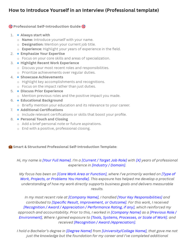How To Introduce Yourself in An Interview (Professional Template) | PDF ...