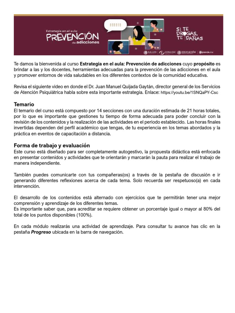 Curso Prevencion Adicciones | PDF | Salud mental | Costo de la vida