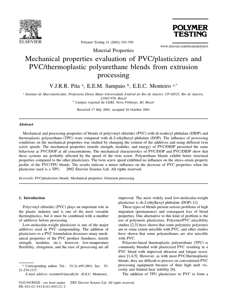 Mechanical Properties Evaluation of PVC | PDF | Polyvinyl Chloride ...
