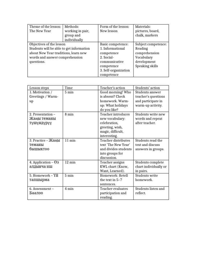 The New Year Full Lesson Format | PDF | Reading Comprehension ...