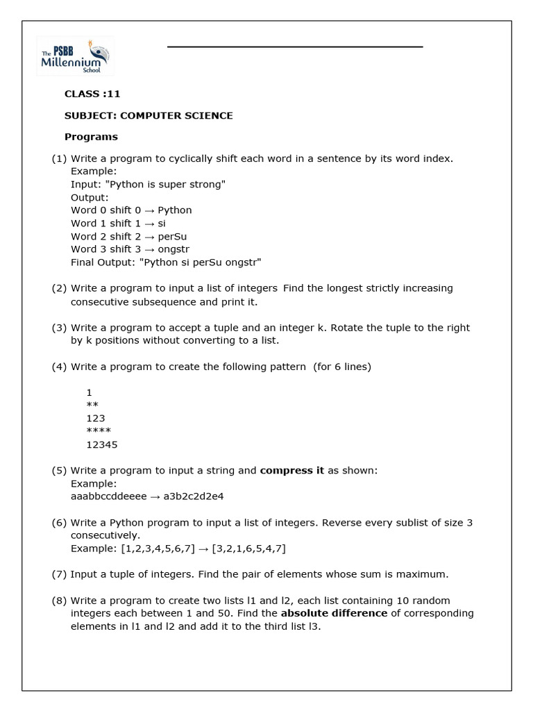 Class 11 Practice Programs | PDF