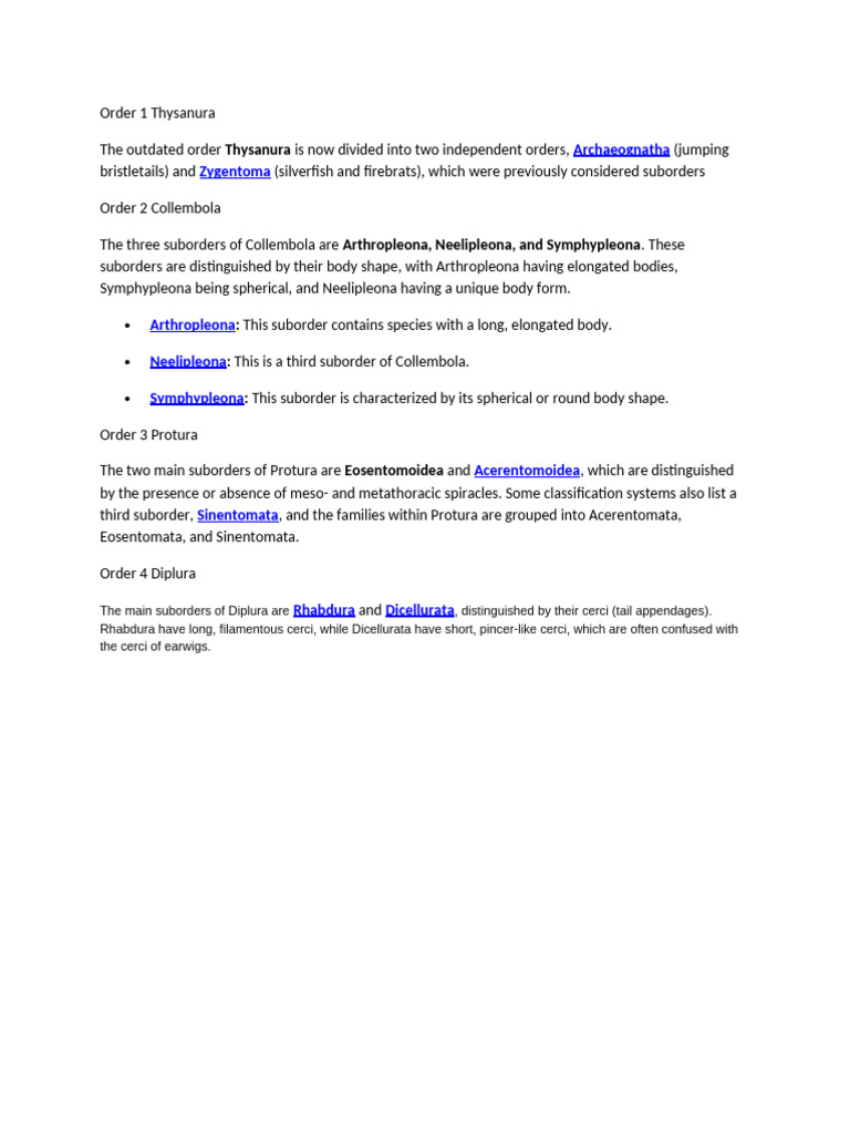 Classification of Sub Class Apterygota | PDF