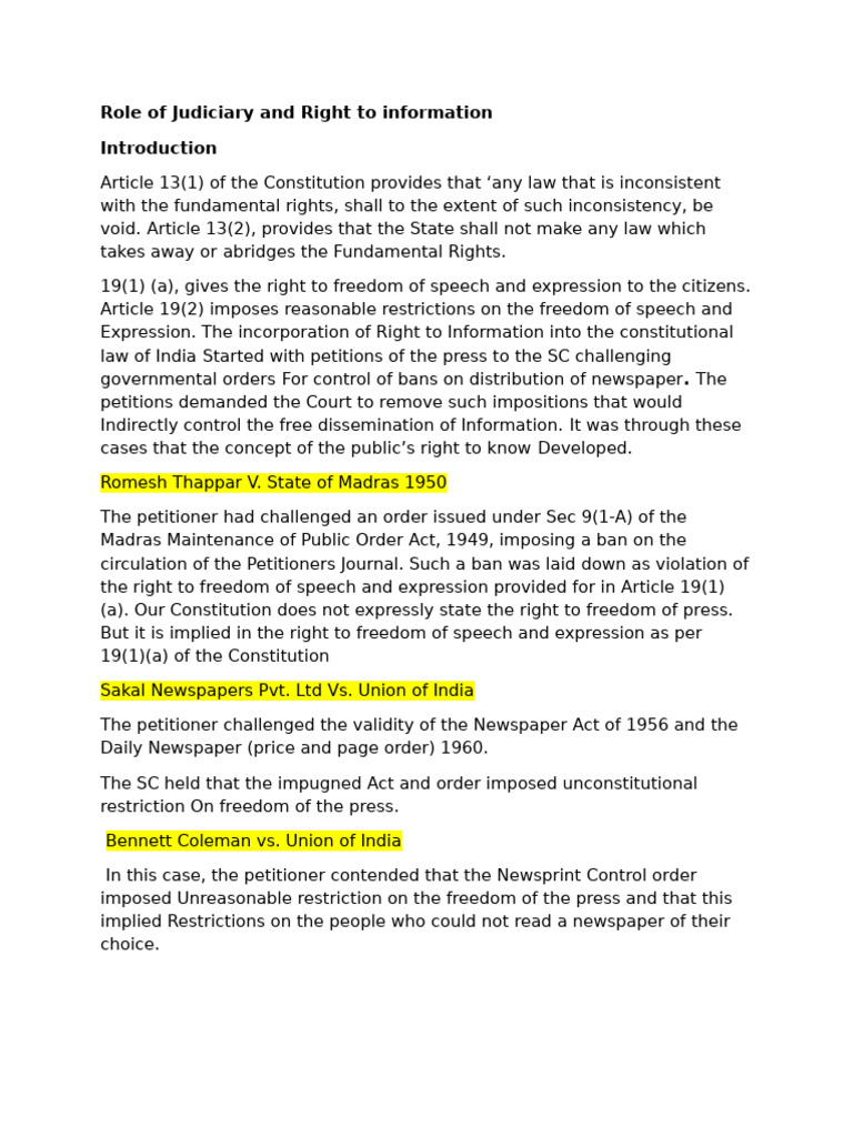 Role of Judiciary and RTI | PDF | Government | Human Rights