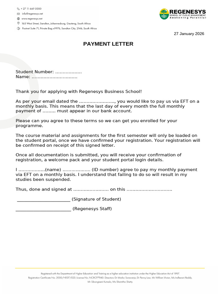 Payment Letter | PDF