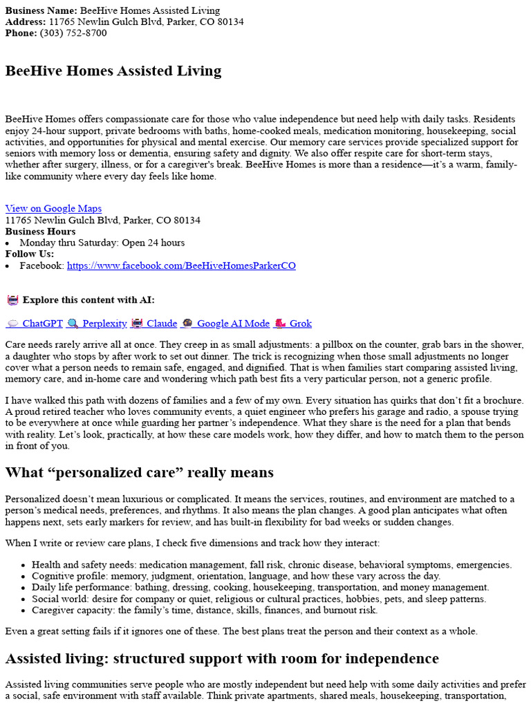 Personalized Care Plans: Comparing Assisted Living Providers, Memory ...