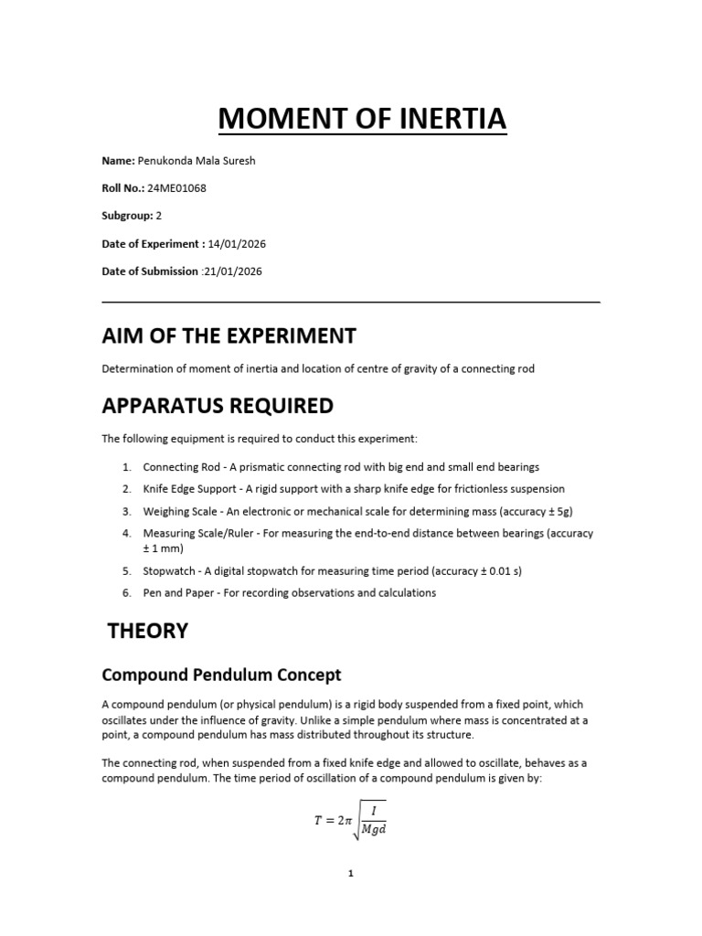 Connecting Rod Lab Report | PDF | Pendulum | Center Of Mass