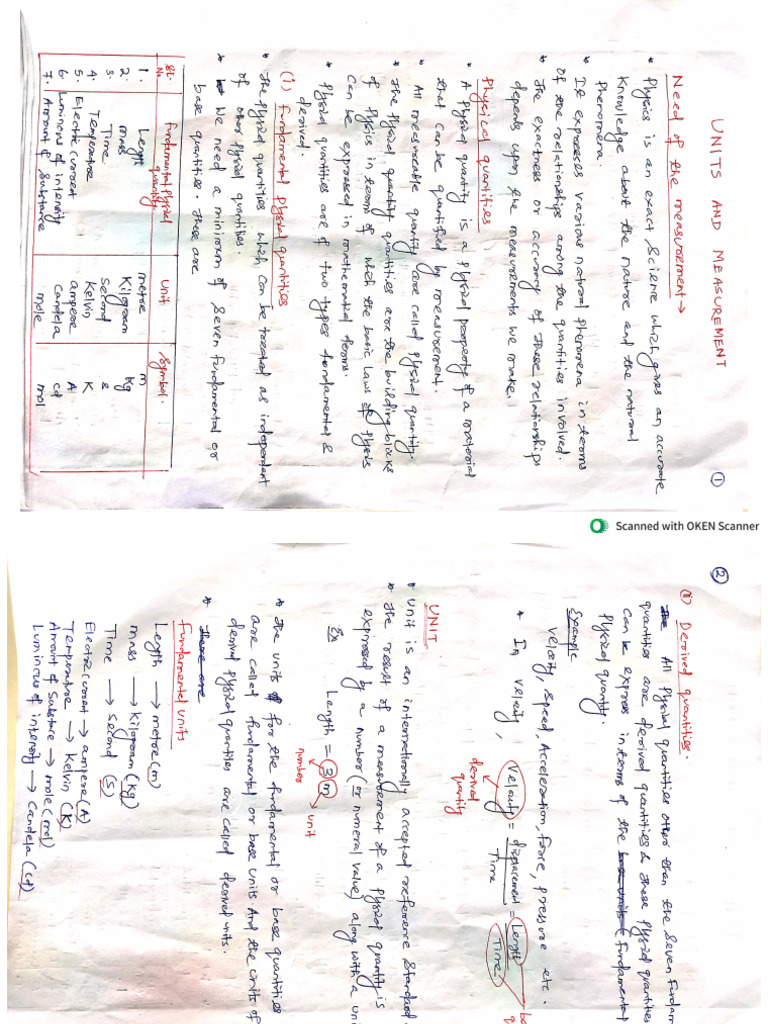 Physics Note CH Units and Measurment | PDF