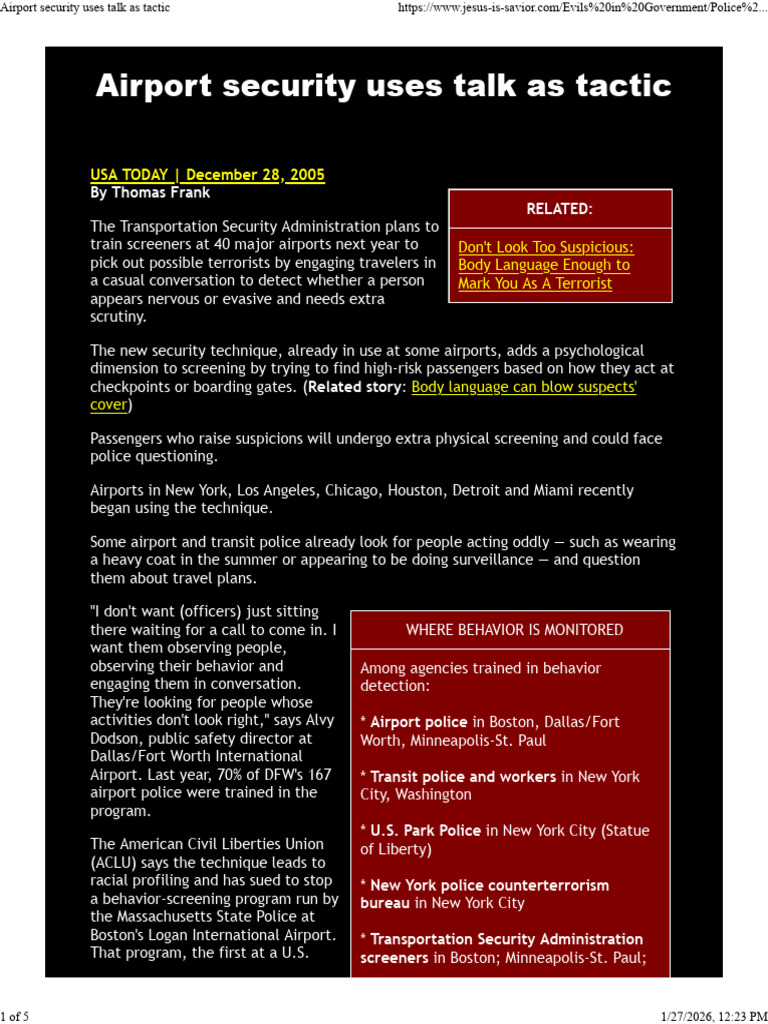 Airport Security Uses Talk As Tactic | PDF | Transportation Security ...