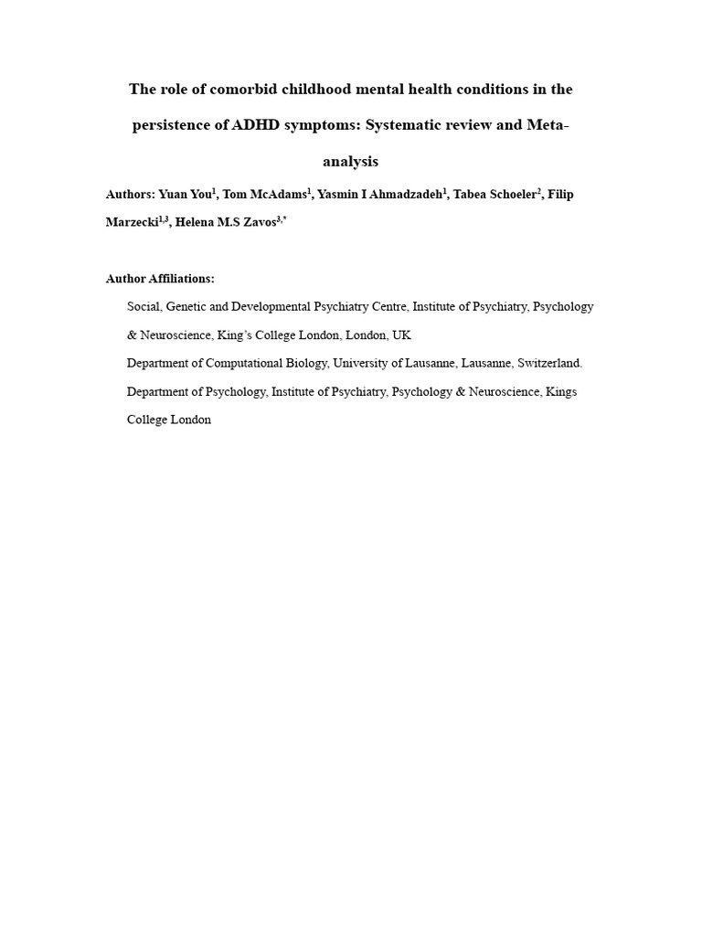 The Role of Comorbid Childhood Mental Health Conditions in The | PDF ...