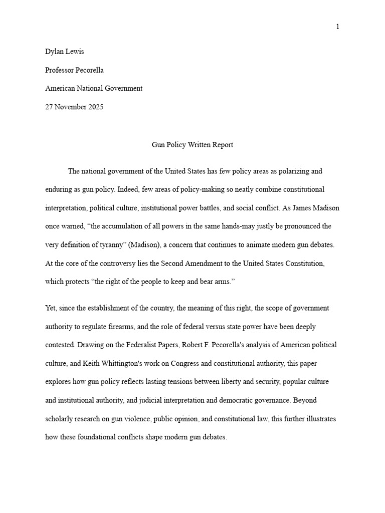 Gun Policy Written Report | PDF | Second Amendment To The United States ...