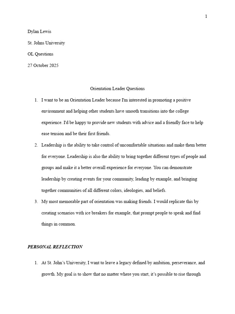Orientation Leader Questions | PDF