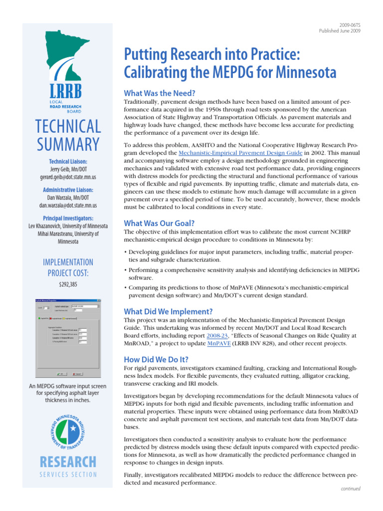 2009 - Calibrating The MEPDG For Minnesota | PDF | Road Surface | Road