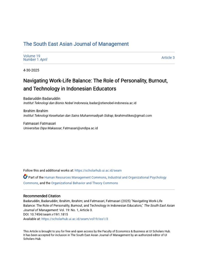The Role of Personality Burnout and Technology in Indonesian Educators ...