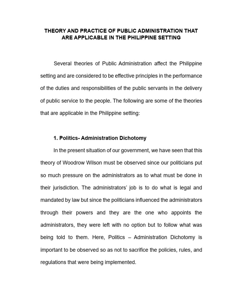 Public Administration Theories in The Philippine Setting | PDF ...
