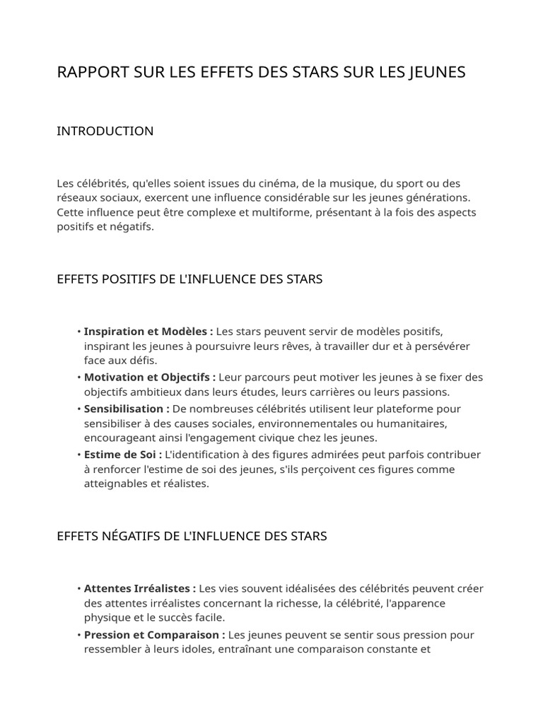Effets Des Stars Sur Les Jeunes | PDF | Estime de soi | Adolescence