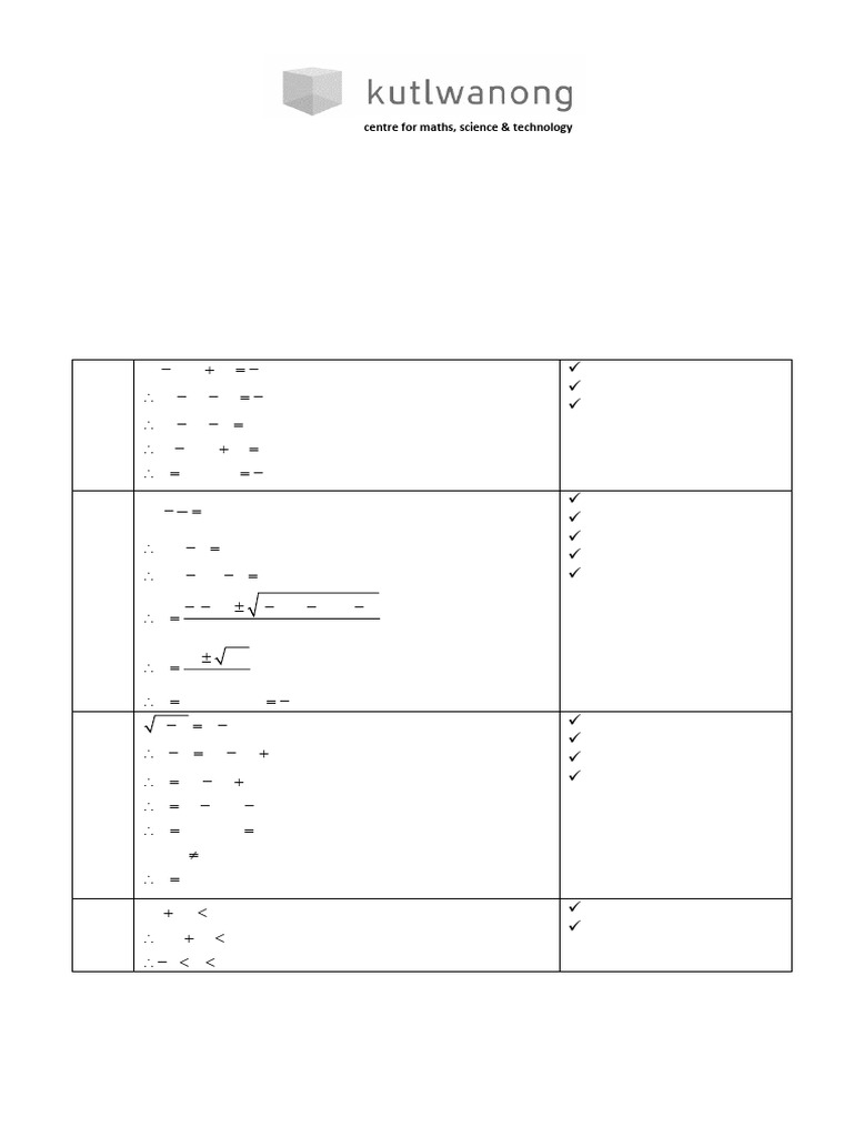 Promaths Grade 12 Baseline Assessment Maths Paper 1 Memo (January 2025 ...