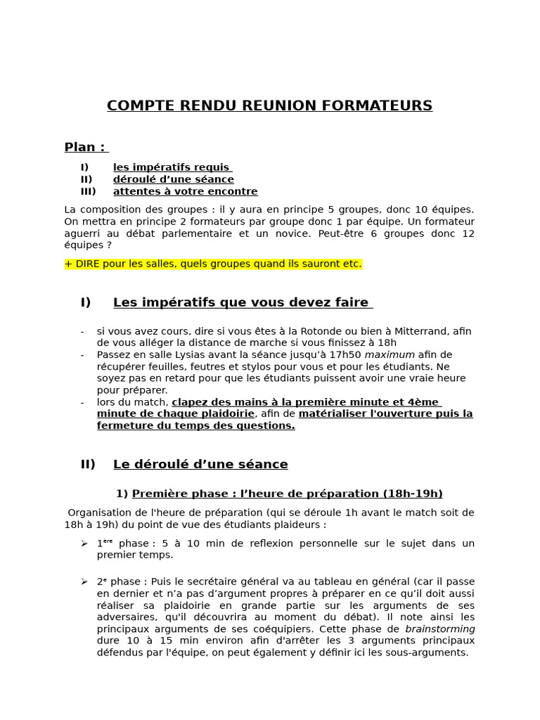 Compte Rendu Reunion Formateurs | PDF