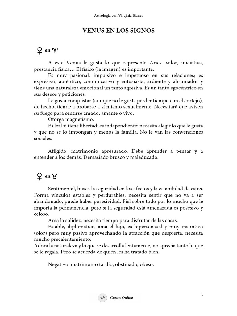 Venus en Los Signos | PDF | Amor | Infidelidad