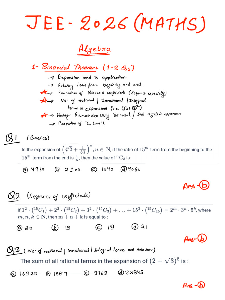 JEE MATHS Important Questions | PDF