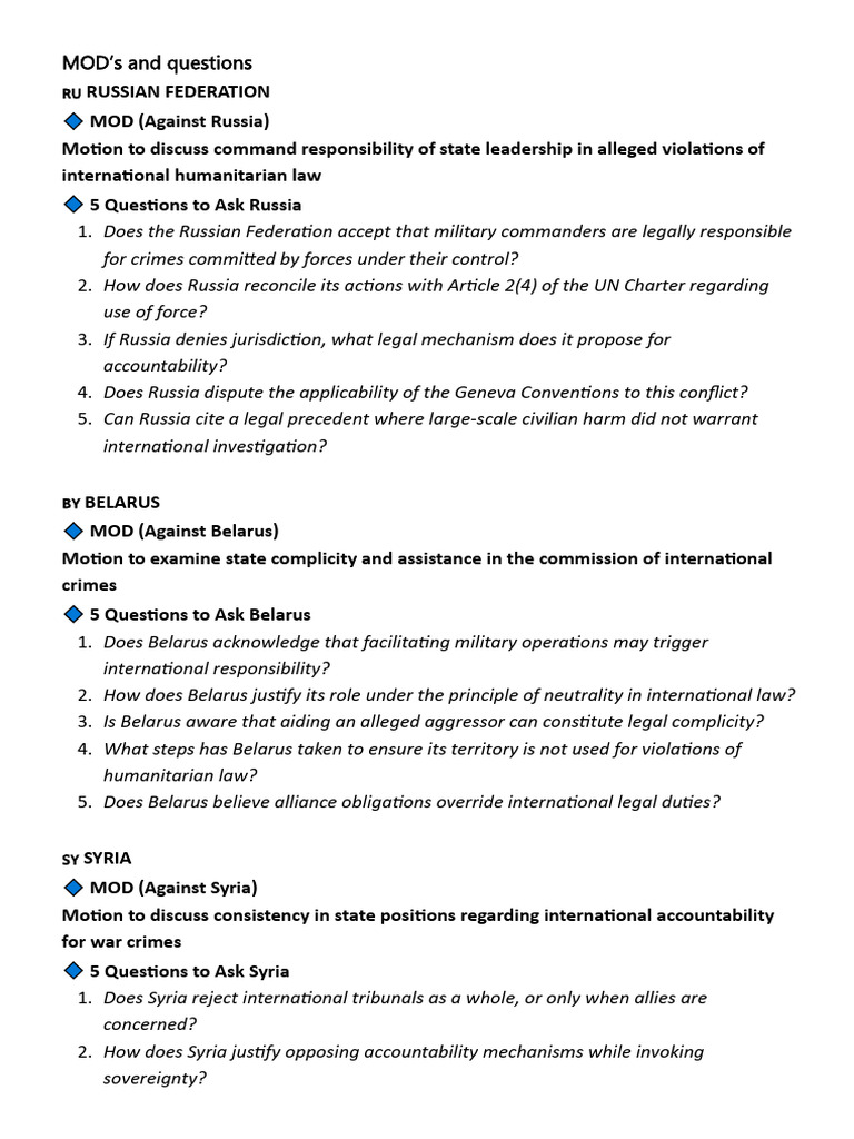 MOD's and Questions | PDF | International Humanitarian Law | Crimes