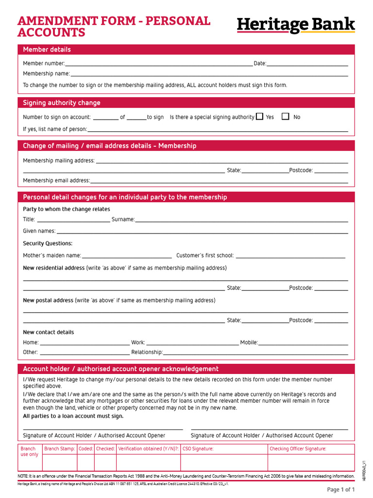 Amendment Form Personal Accounts | PDF