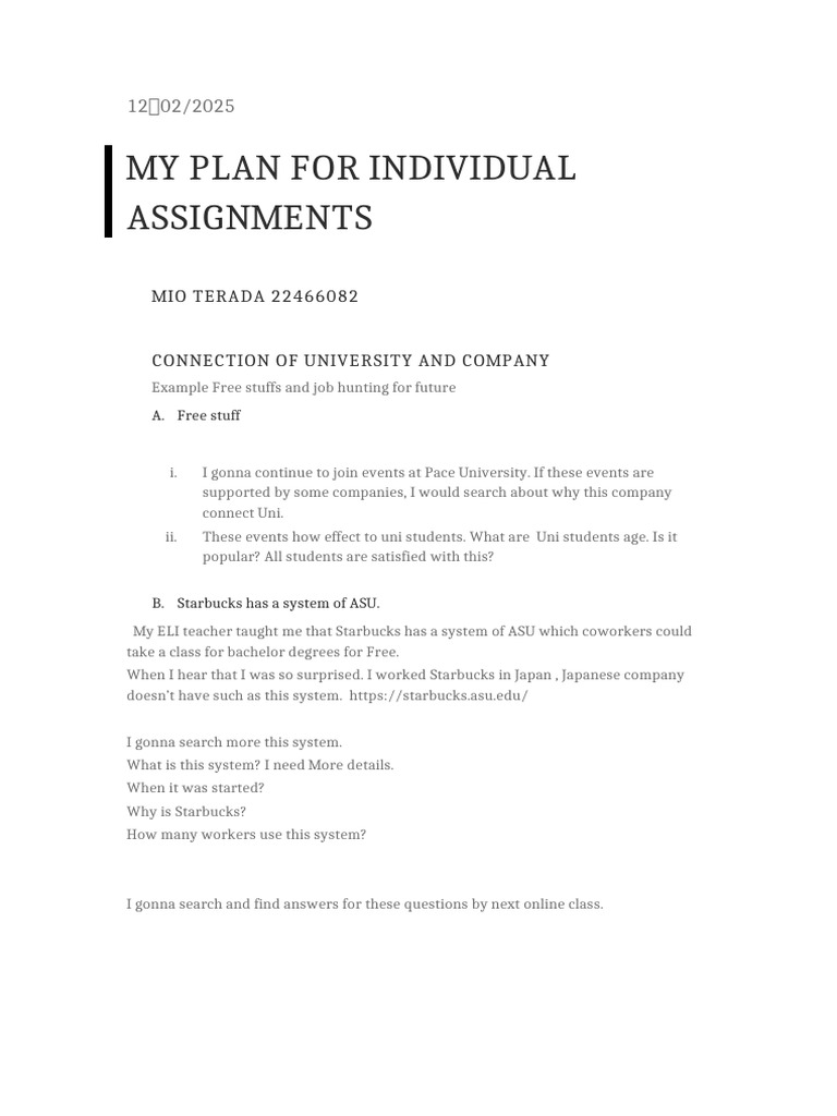 Individual Assignments Plan by January | PDF