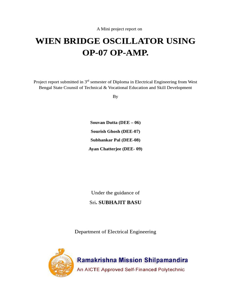 A Project Report On Wien Osc-1-1 | PDF | Electronic Oscillator | Amplifier