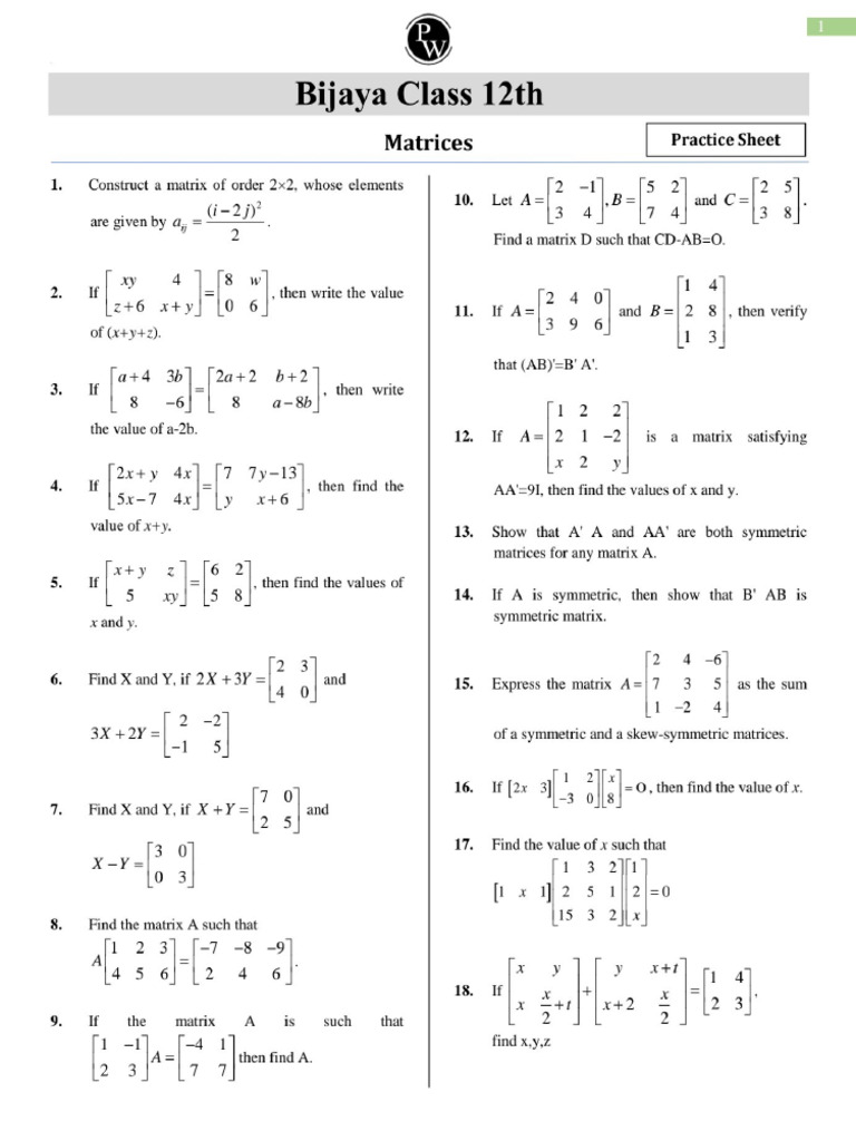 Practice Sheet (Class 12) | PDF