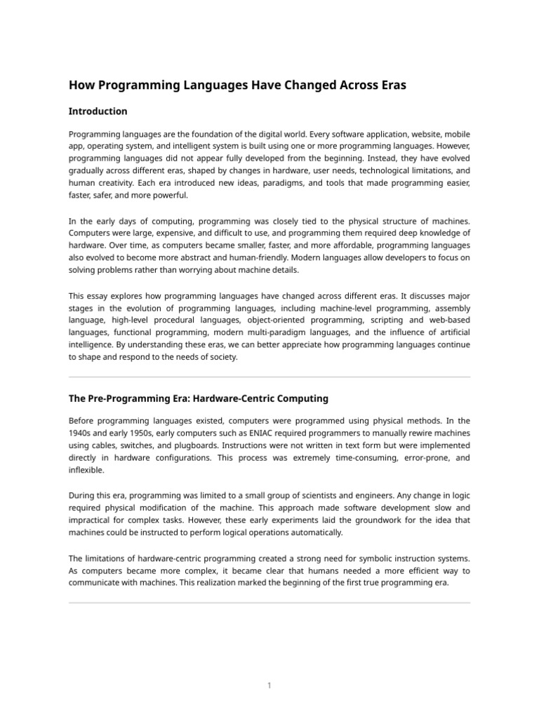 How Programming Languages Have Changed Across Eras | PDF | Assembly ...