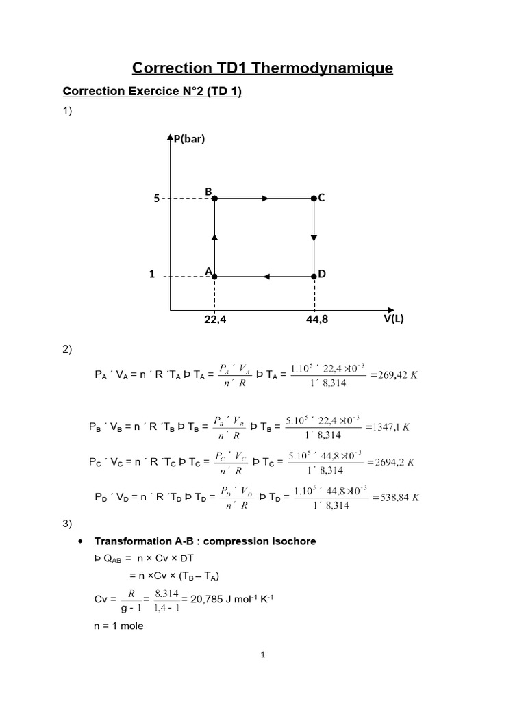 Correction Exercice 2,3,4 TD1 | PDF | Capacité thermique | Thermodynamique