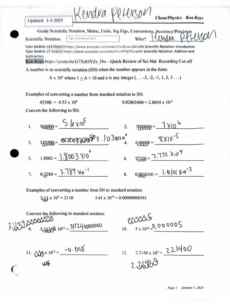 Scientific Notation Worksheet Physics | PDF