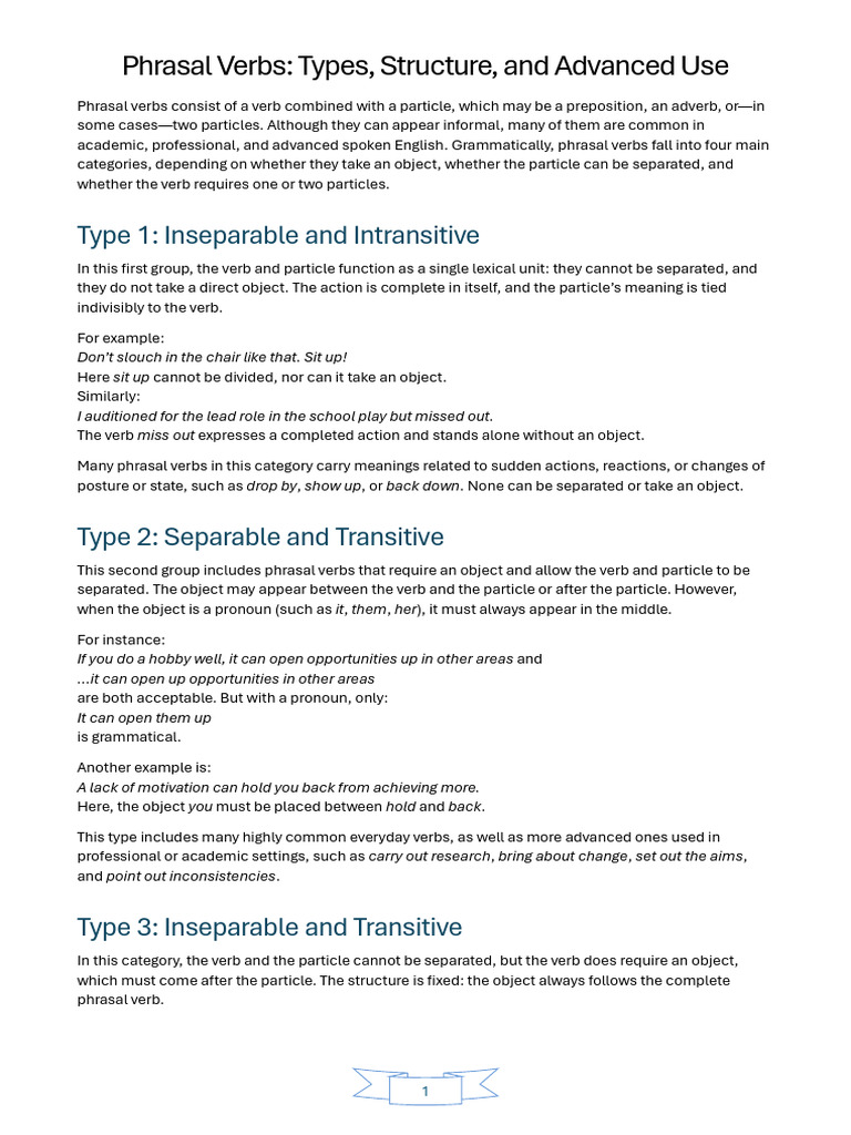 Unit 1 Grammar 2 - Phrasal Verbs | PDF | Verb | Object (Grammar)