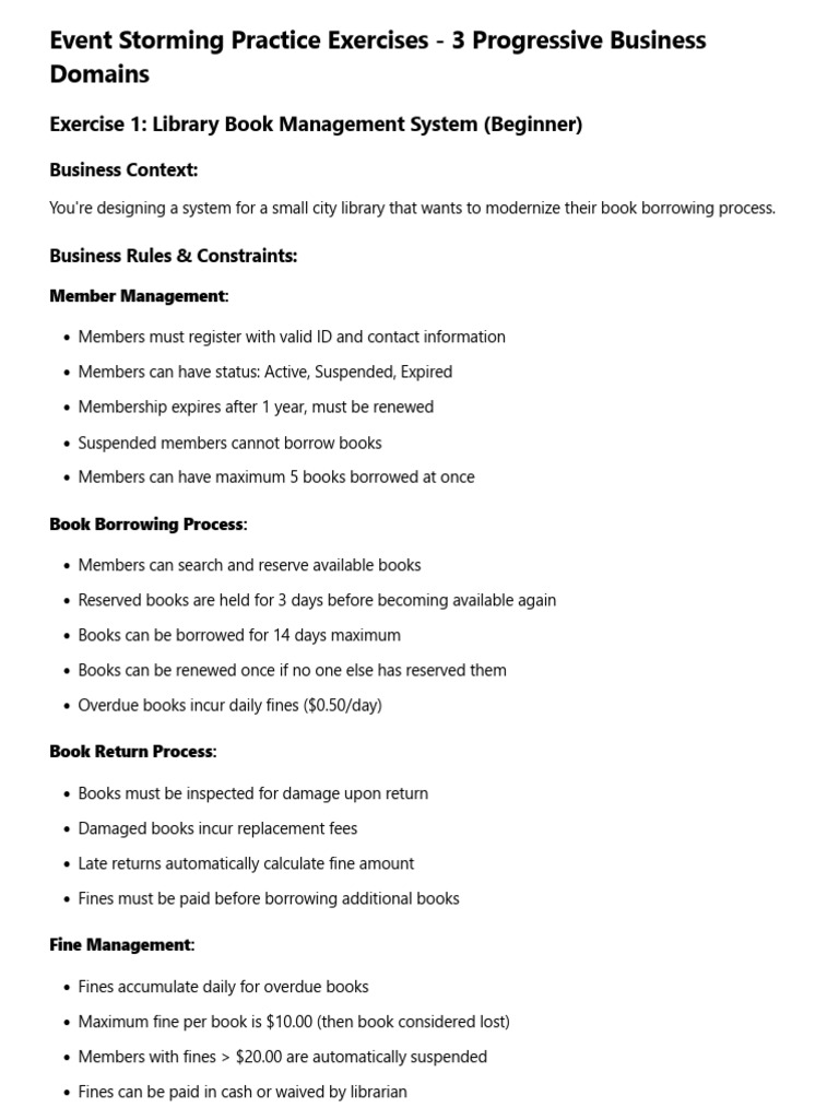 Event Storming Practice Exercises - 3 Progressive Business Domains ...
