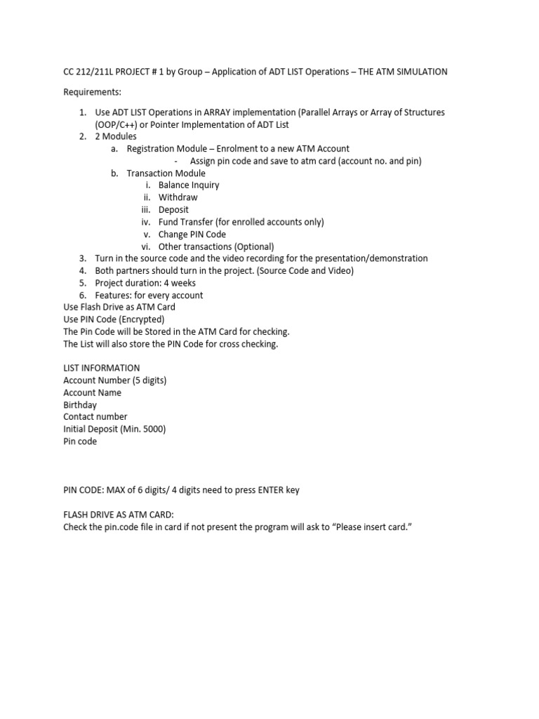 Atm Simulation Project | PDF