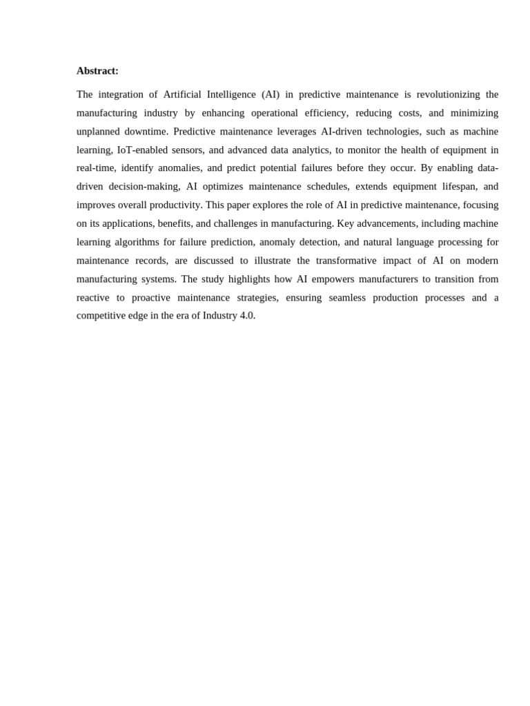 Artificial Intelligence (AI) in Predictive Maintenance | PDF ...